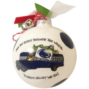 holiday ornament bus with Nittany Lion image